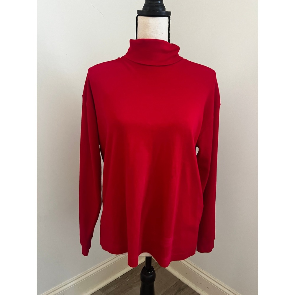 Talbots Red Turtleneck Sweater Medium Long Sleeve Minimalist Preppy Classic Top
